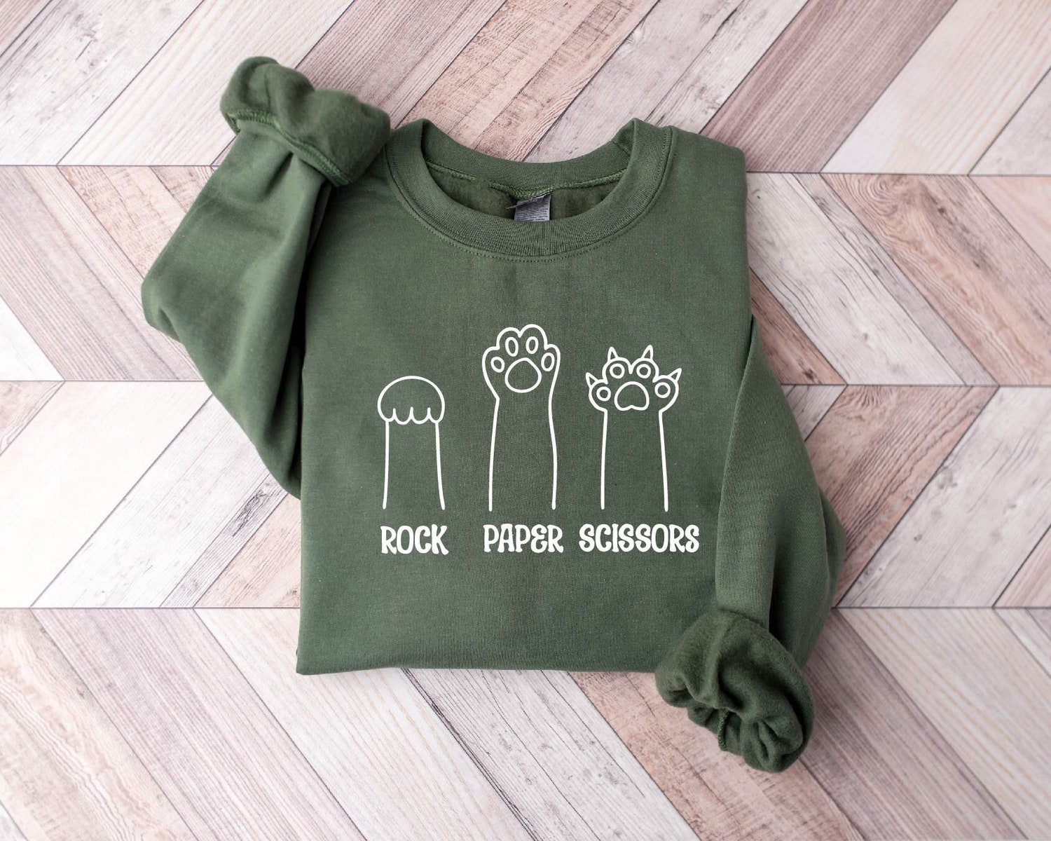 Funny Cat Paw Rock Paper Scissors Sweatshirt Unisex Cat Lover Crewneck Gift for Cat Mom image 0