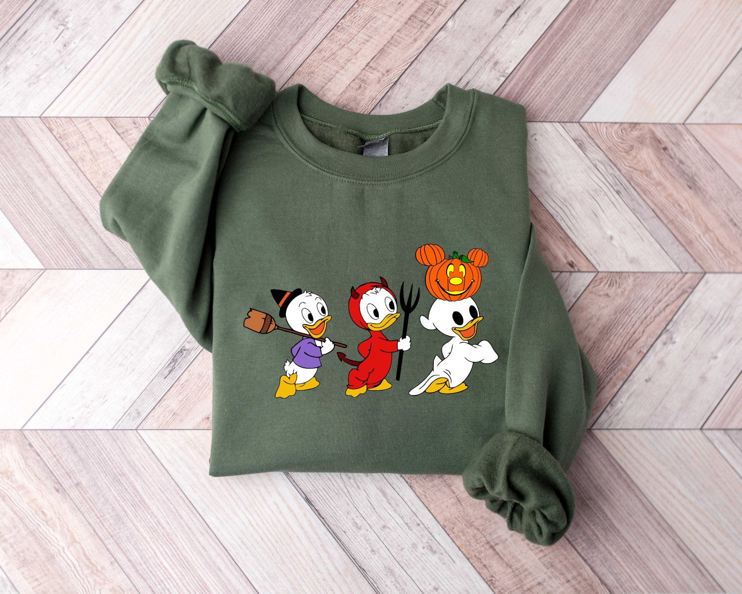 90s Retro Halloween Ducks Sweatshirt Spooky Cartoon Halloween Shirt Duck Sweater for Halloween image 2