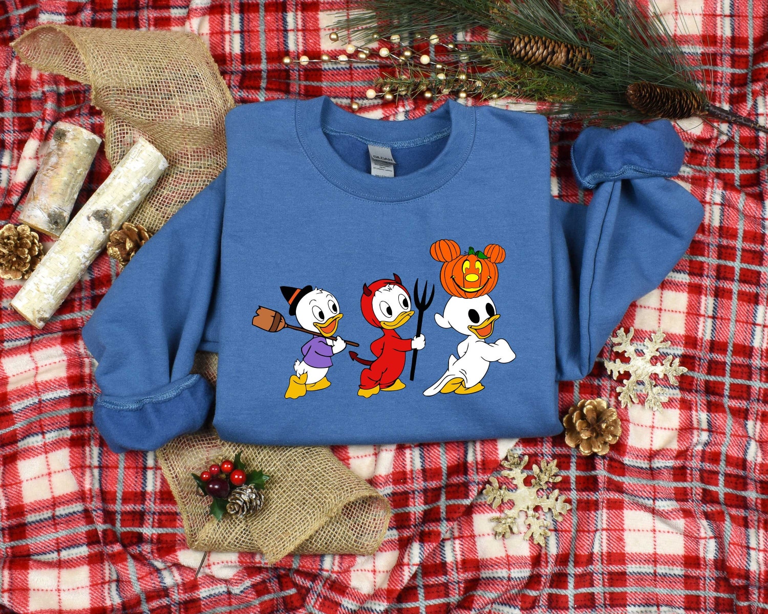 90s Retro Halloween Ducks Sweatshirt Spooky Cartoon Halloween Shirt Duck Sweater for Halloween image 0