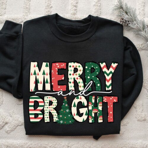 Merry and Bright Christmas Sweatshirt for Women - Family Holiday Sweatshirt image 0