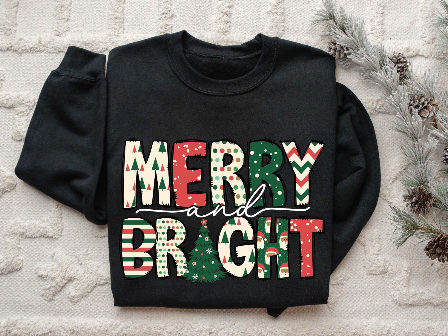 Merry and Bright Christmas Sweatshirt for Women - Family Holiday Sweatshirt image 0