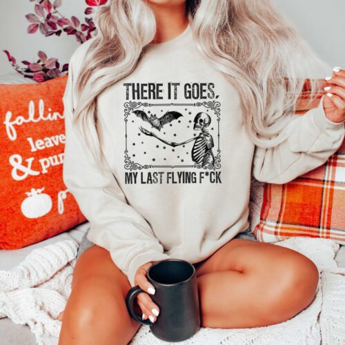 Last F*ck Skeleton Shirt Funny Halloween Sweatshirt Halloween Skeleton Sweater image 0