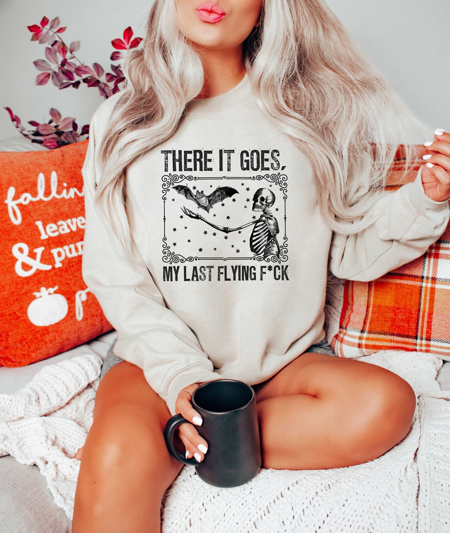 Last F*ck Skeleton Shirt Funny Halloween Sweatshirt Halloween Skeleton Sweater image 0