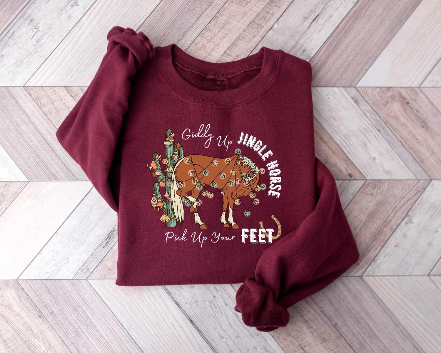 Cowboy Christmas Sweater - Giddy Up Horse Holiday Sweatshirt - Country Cowgirl Xmas Shirt image 4