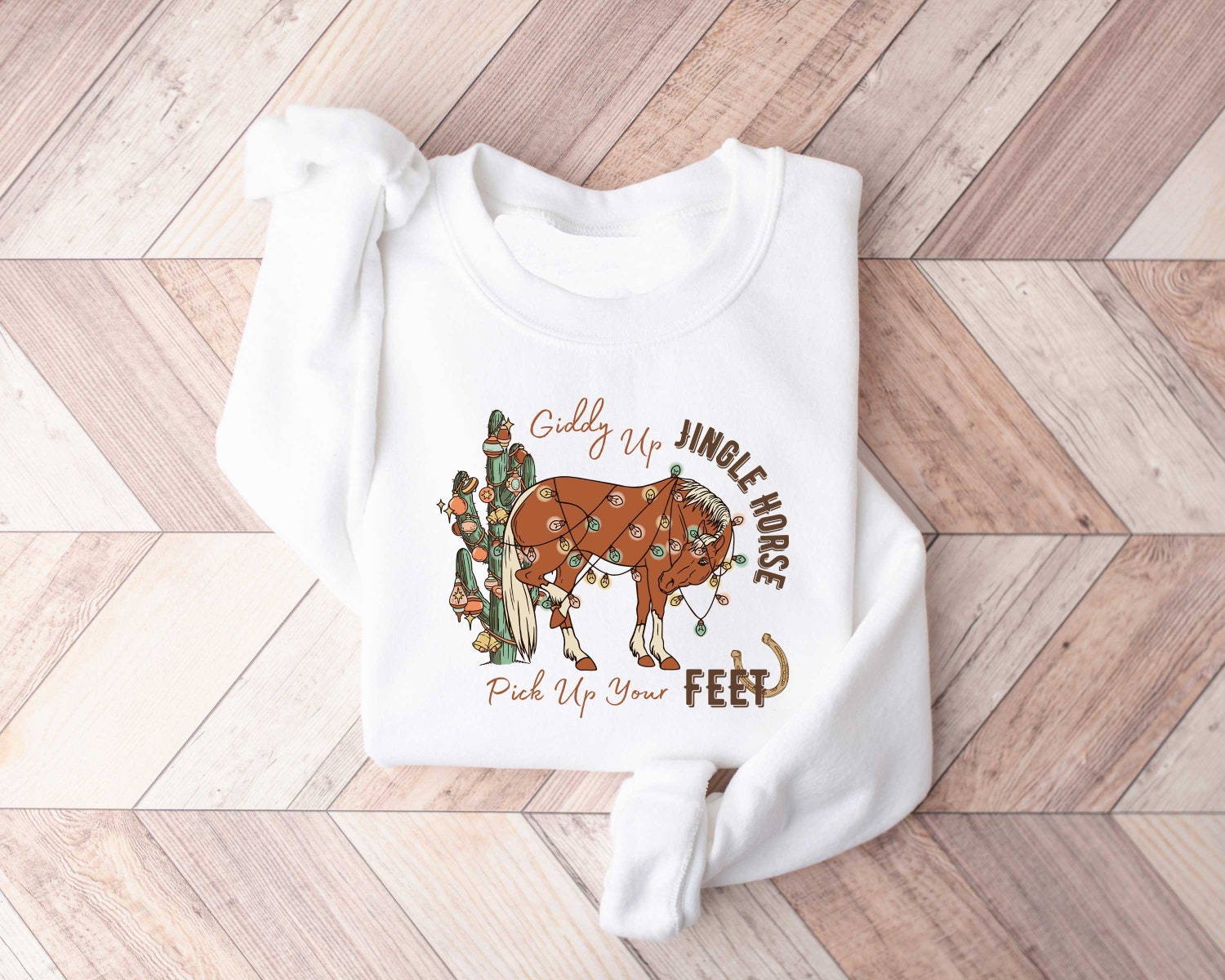 Cowboy Christmas Sweater - Giddy Up Horse Holiday Sweatshirt - Country Cowgirl Xmas Shirt image 1