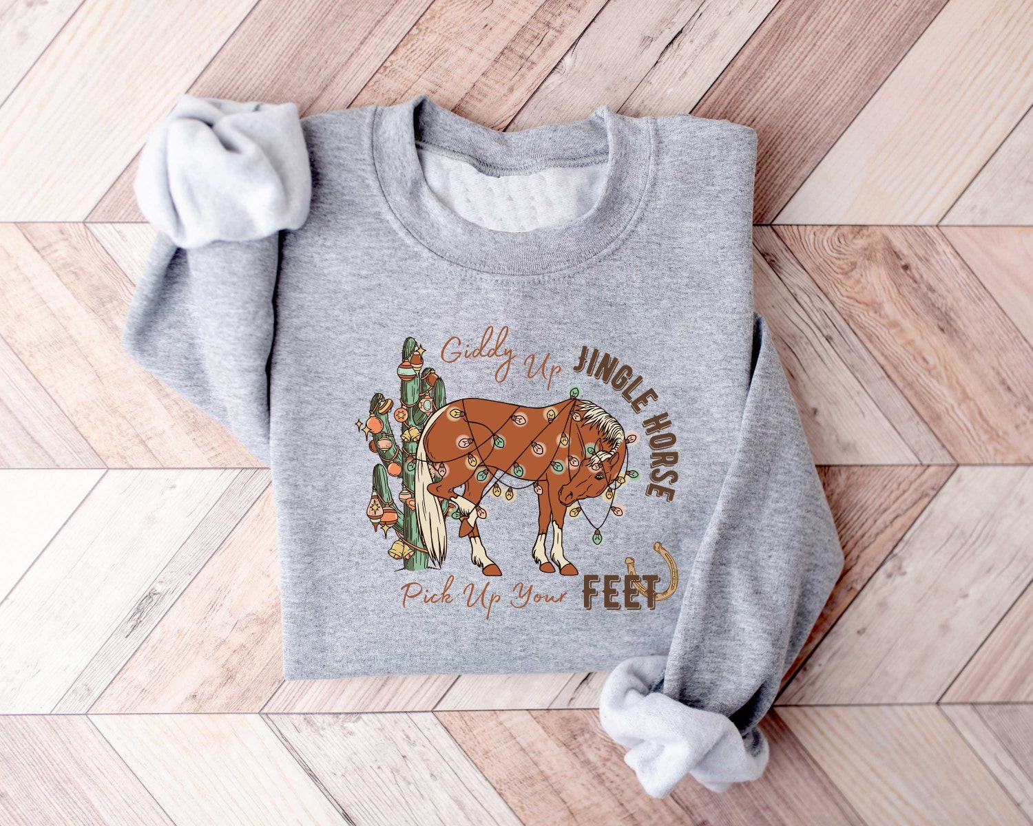 Cowboy Christmas Sweater - Giddy Up Horse Holiday Sweatshirt - Country Cowgirl Xmas Shirt image 5