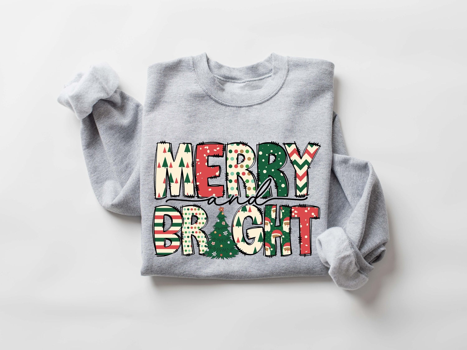 Merry and Bright Christmas Sweatshirt for Women - Family Holiday Sweatshirt image 3