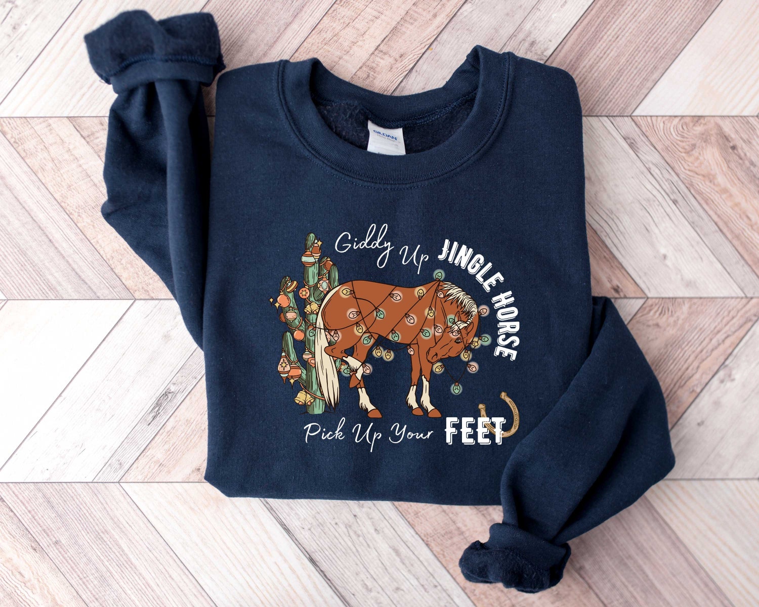 Cowboy Christmas Sweater - Giddy Up Horse Holiday Sweatshirt - Country Cowgirl Xmas Shirt image 2