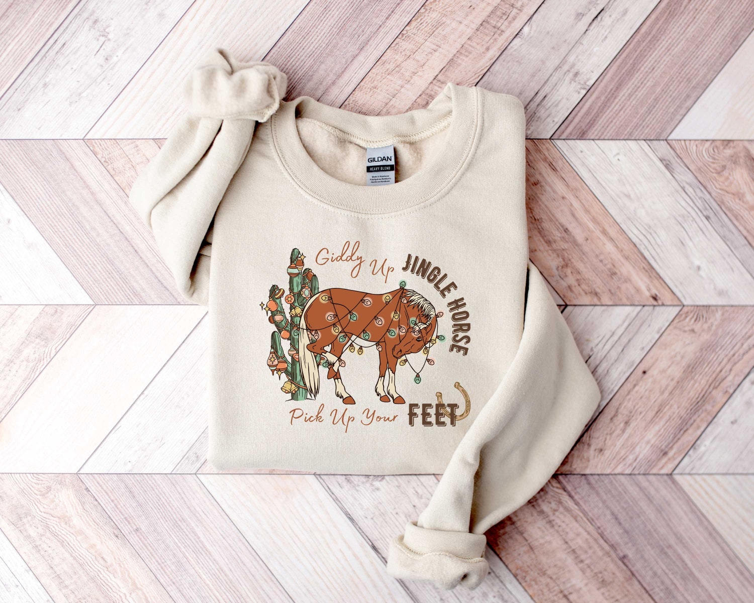 Cowboy Christmas Sweater - Giddy Up Horse Holiday Sweatshirt - Country Cowgirl Xmas Shirt image 3