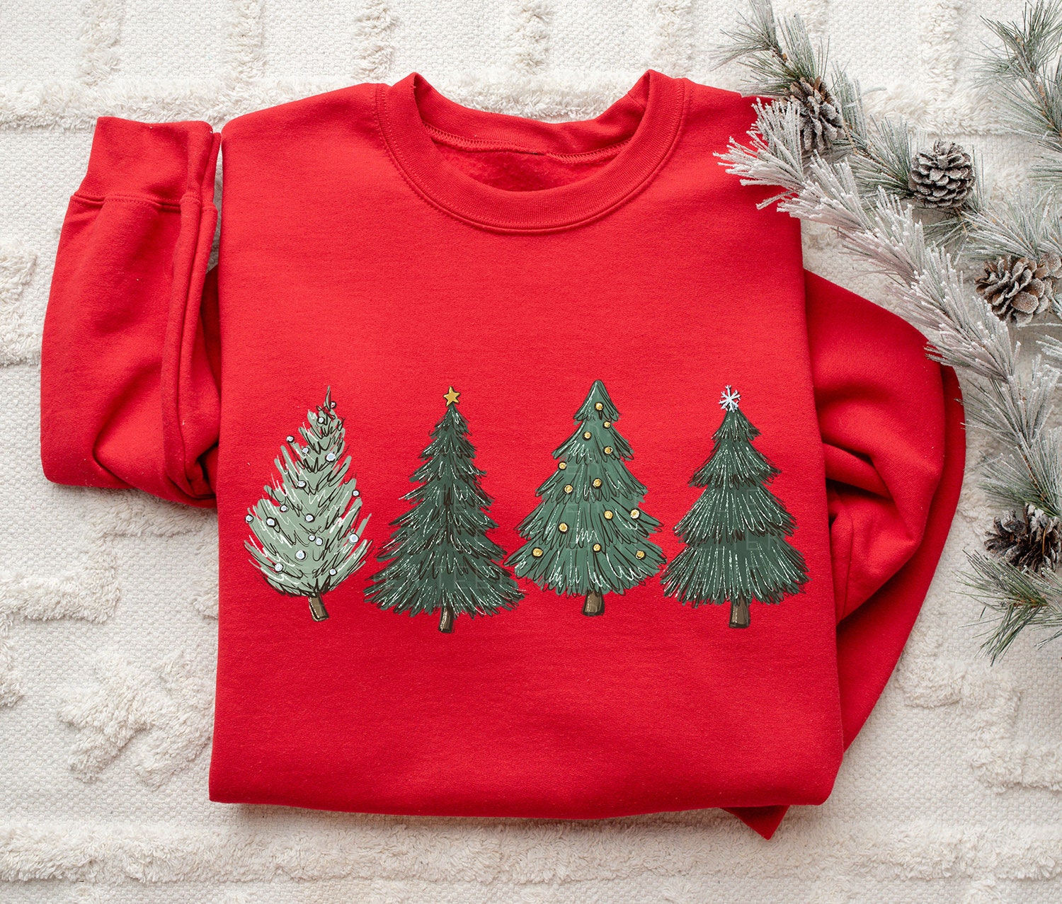 Christmas Sweatshirt for Women - Holiday Crewneck Pullover with Christmas Tree - Matching Family Outfits image 1