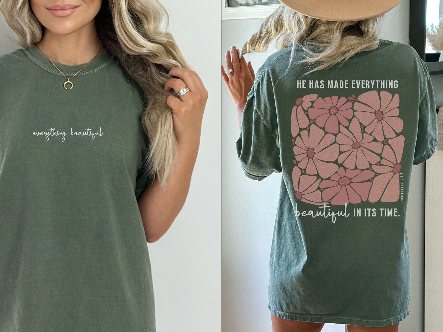 Christian Shirt Bible Verse Gifts for Women He Has Made Everything Beautiful Tee image 0