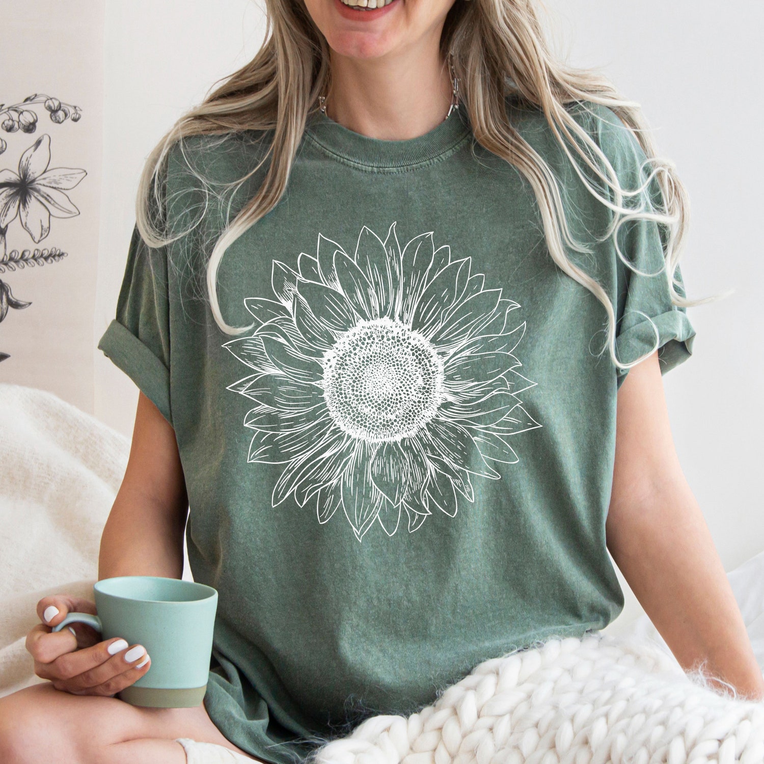 Comfort Colors Sunflower Shirt - Floral Summer Tee - Flower Garden Sunflower Seed Shirt image 2