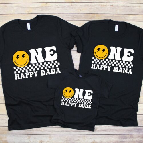 One Happy Dude 1st Birthday Shirt | Matching Family Birthday Outfits | Happy Face Birthday Gift image 0