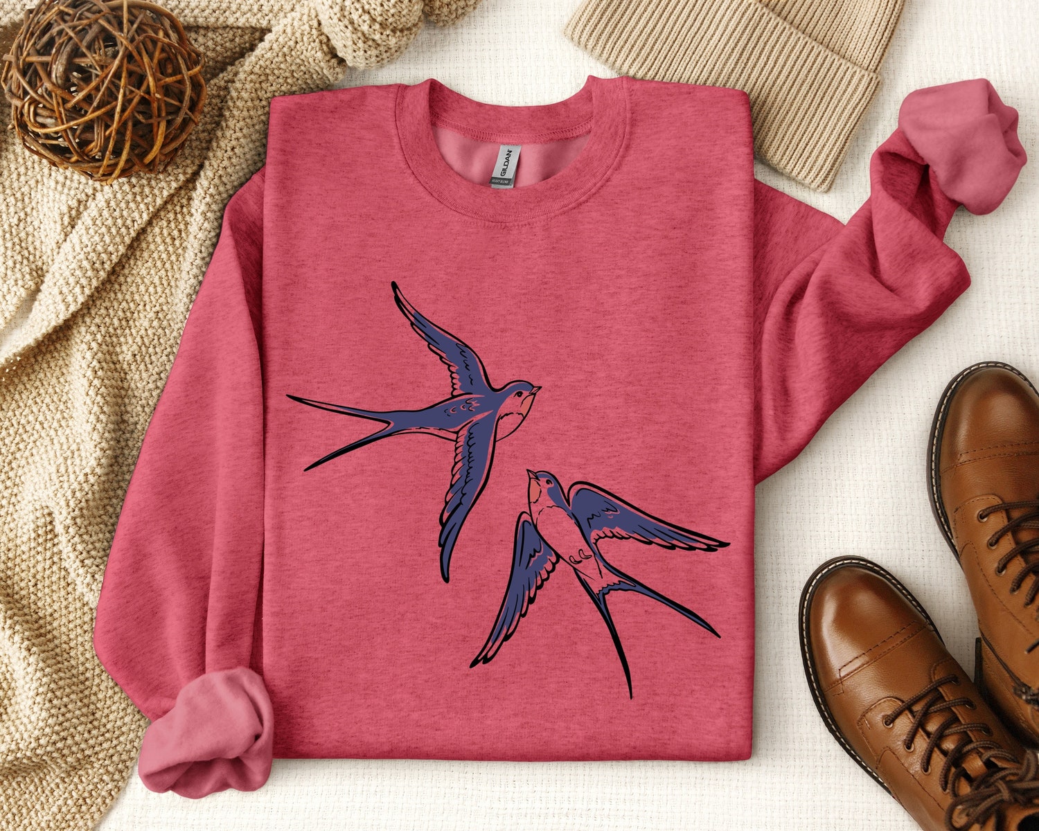 Flying Swallows T-Shirt Cute Couples Shirt Valentine's Gift for Women Swallows in Love Sweatshirt image 0