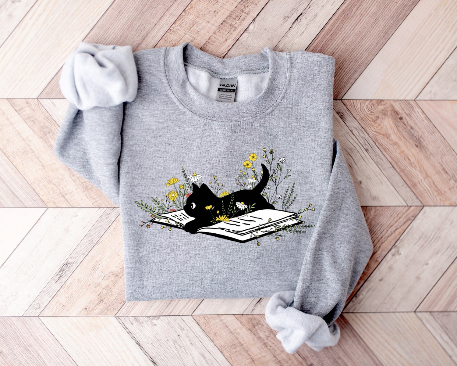 Cute Cat Book Sweatshirt - Bookish and Floral Design for Cat Lovers and Librarians image 3