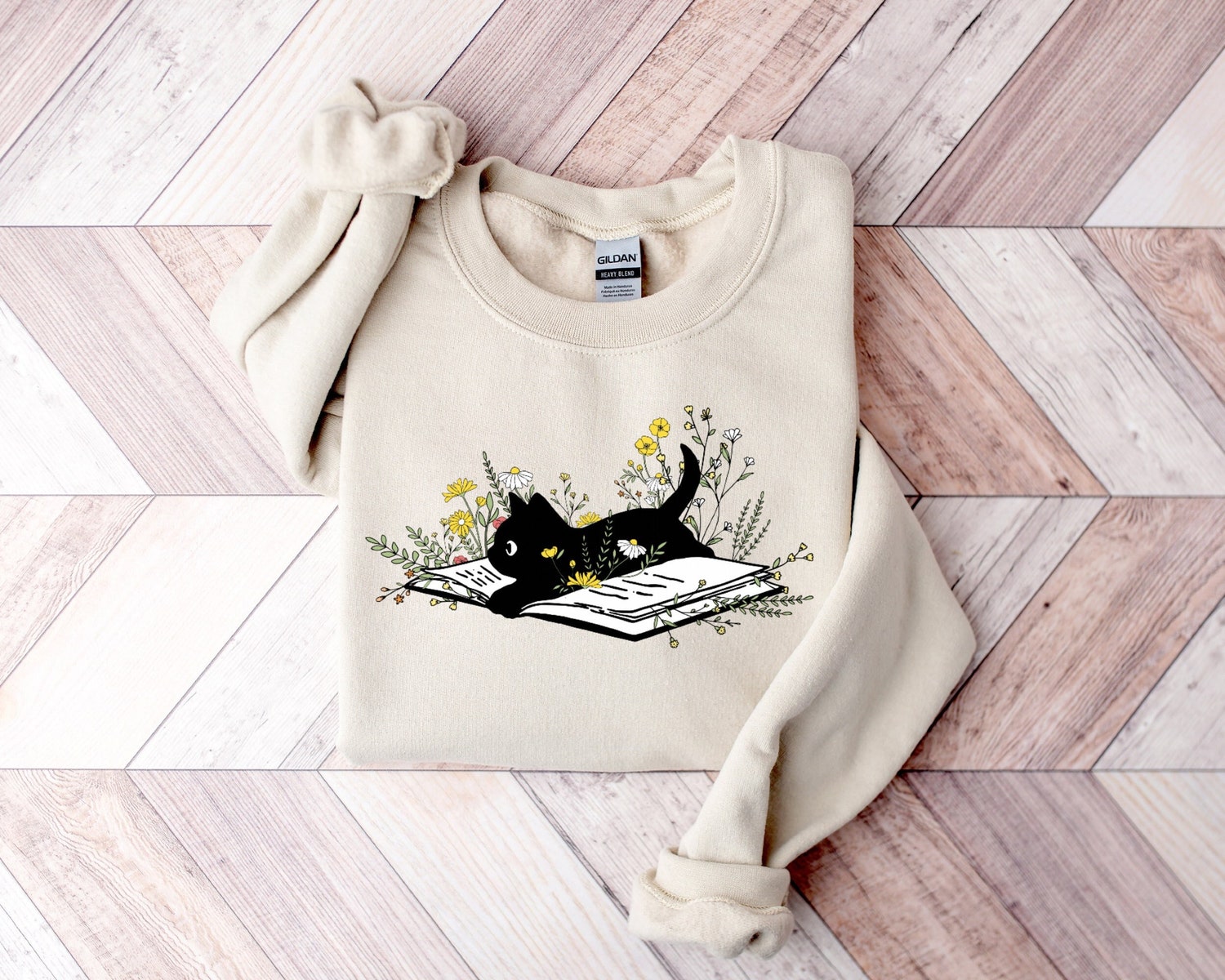 Cute Cat Book Sweatshirt - Bookish and Floral Design for Cat Lovers and Librarians image 0