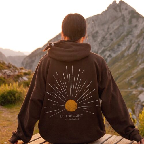 Christian Hoodie Be The Light Sunset | Christian Streetwear | Jesus Sweatshirt | Christian Merch image 0