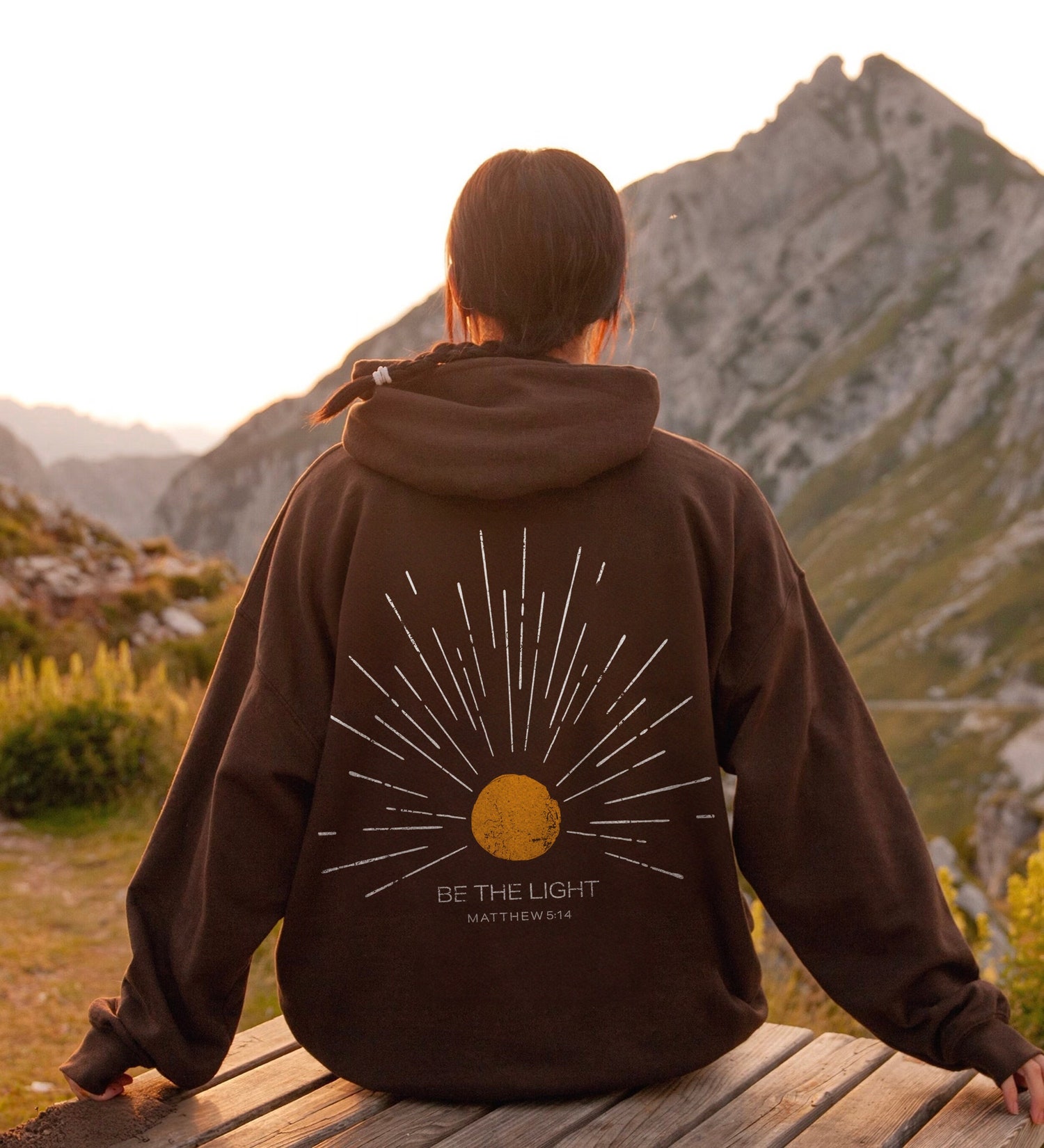 Christian Hoodie Be The Light Sunset | Christian Streetwear | Jesus Sweatshirt | Christian Merch image 0