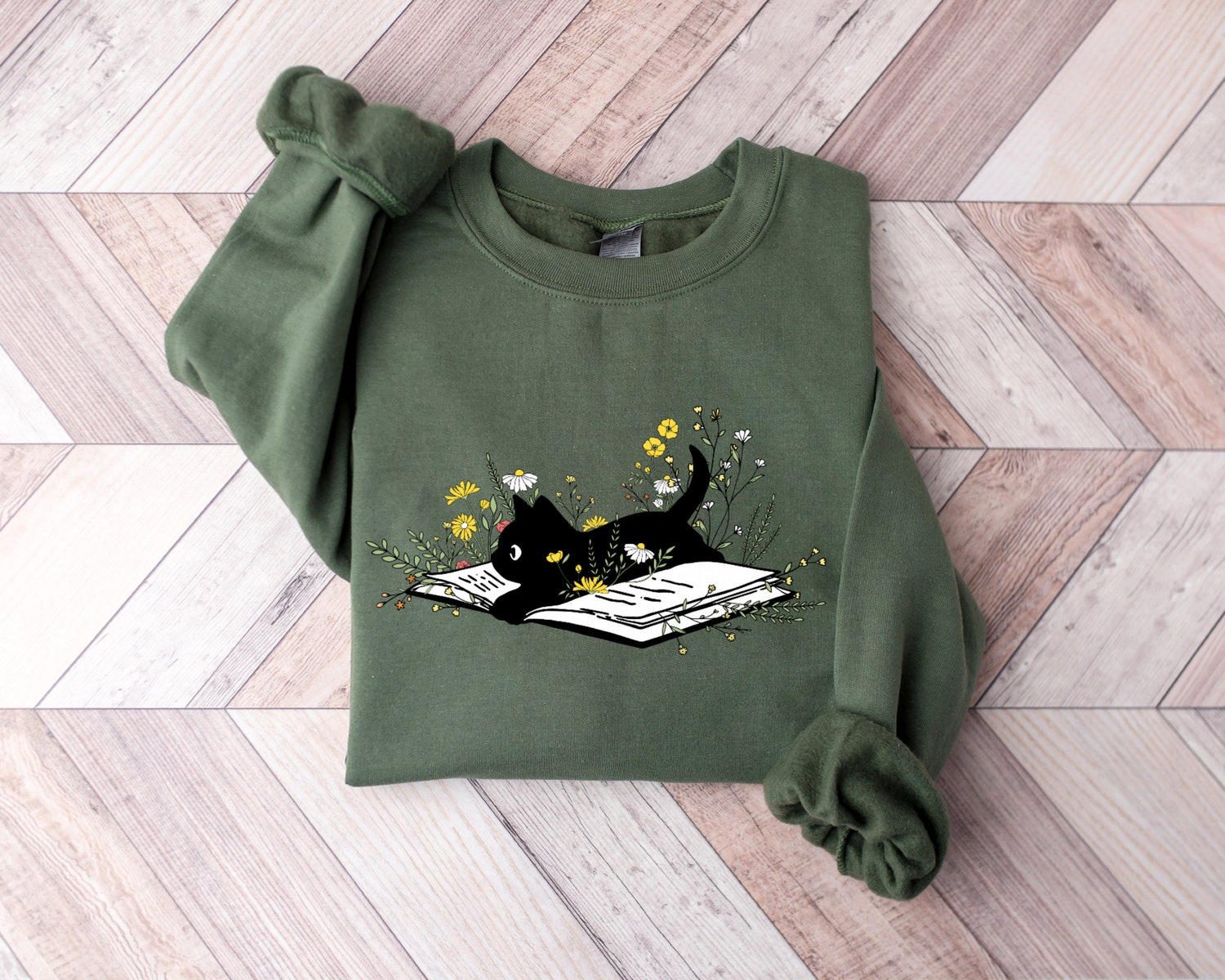 Cute Cat Book Sweatshirt - Bookish and Floral Design for Cat Lovers and Librarians image 4