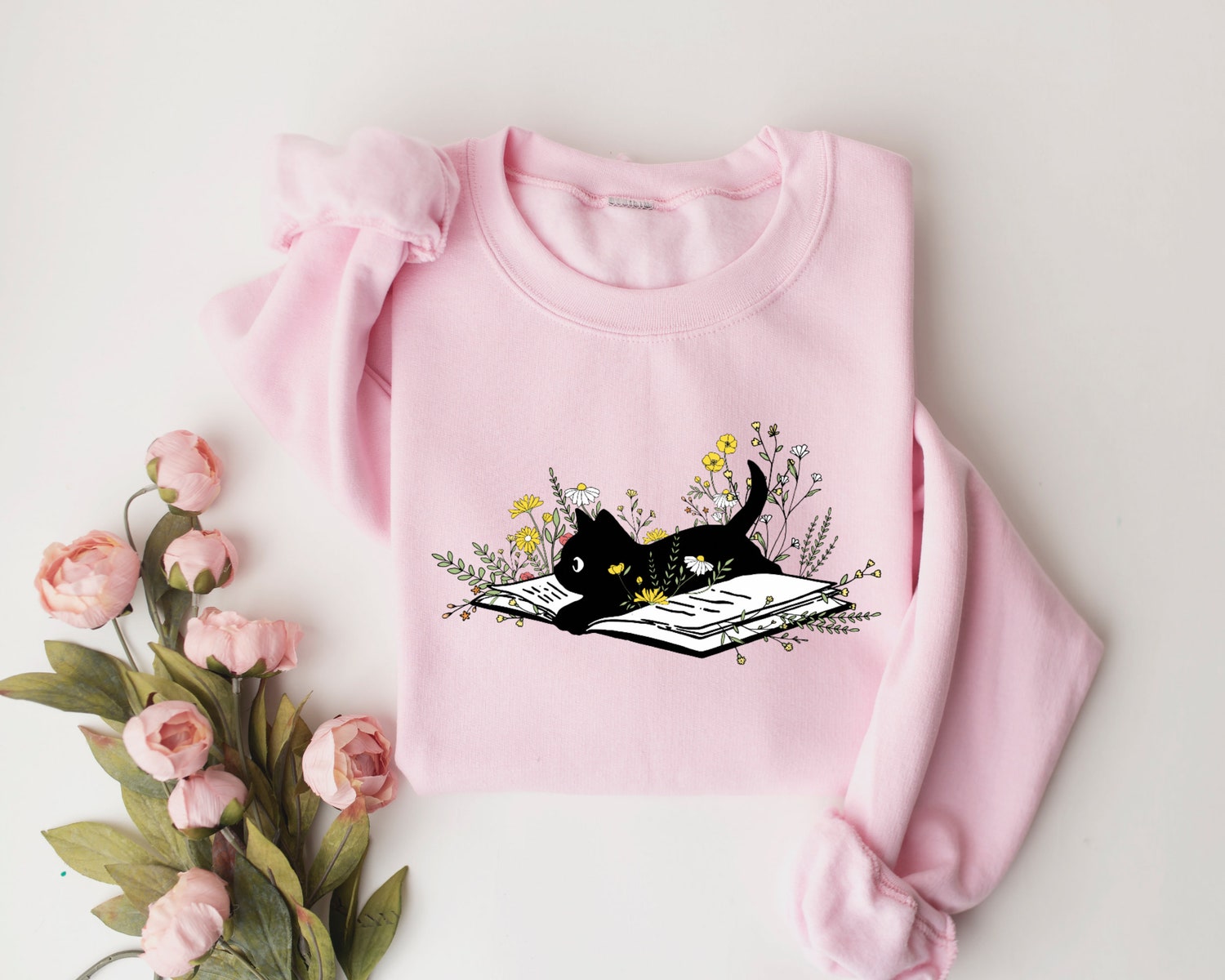 Cute Cat Book Sweatshirt - Bookish and Floral Design for Cat Lovers and Librarians image 2