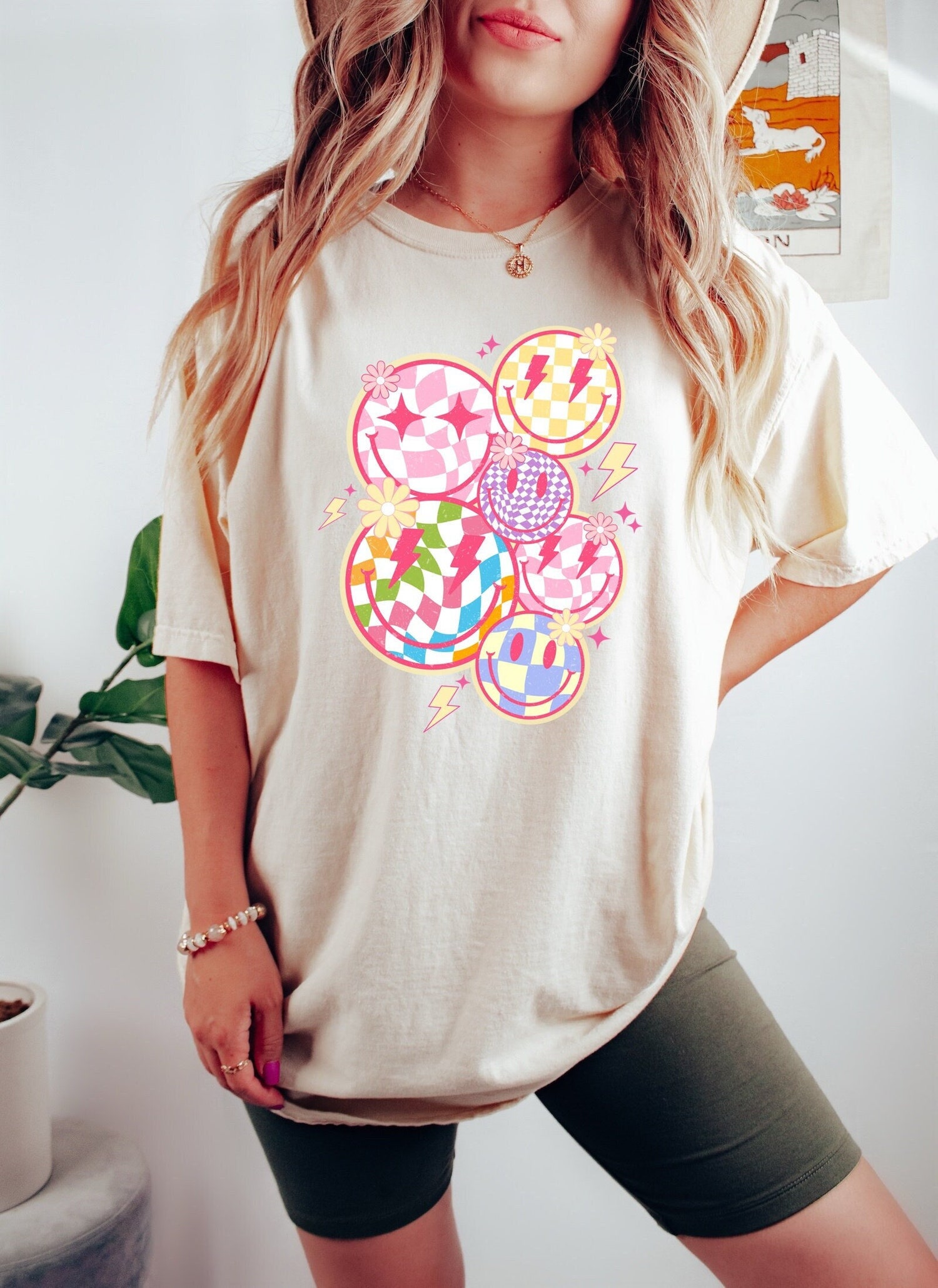 Trendy Checkered Smiley Face T-Shirt | Smiley Face Shirt | Checkered Smile Sweatshirt Gift image 0