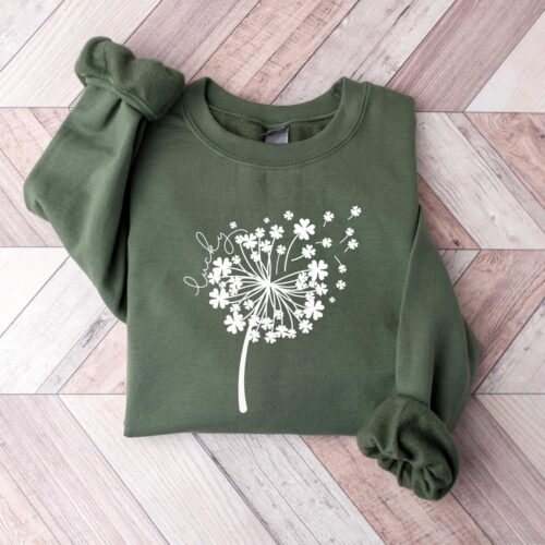 St Patricks Day Dandelion Shamrock Sweatshirt Lucky Clover Shirt Irish Patrick's Day Sweater image 0