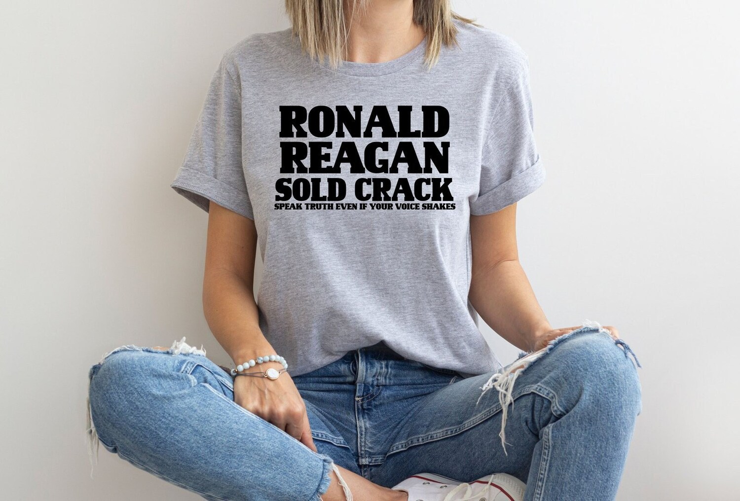 Ronald Reagan Sold Crack T-Shirt | Speak Truth Shirt | Anti Reagan Political Tee | USA Politics Gift image 1