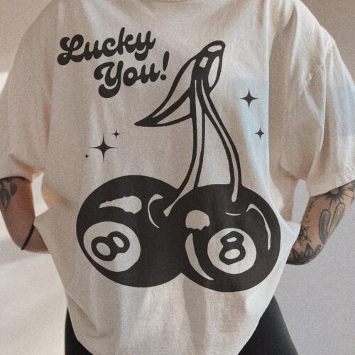 Lucky You Cherry 8 Ball Tee - Graphic Shirt Trendy St. Patrick's Day Aesthetic image 0