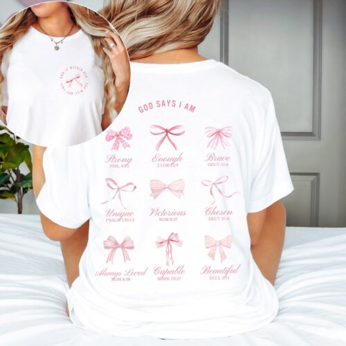 Christian Balletcore Crewneck Shirt Pink Bows | Coquette Clothing | Teen Girl Gift image 0