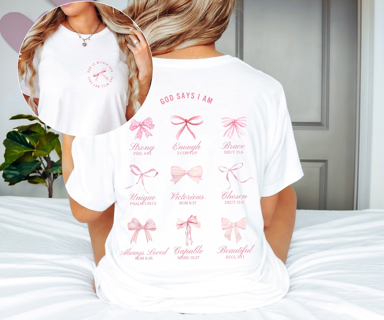 Christian Balletcore Crewneck Shirt Pink Bows | Coquette Clothing | Teen Girl Gift image 0
