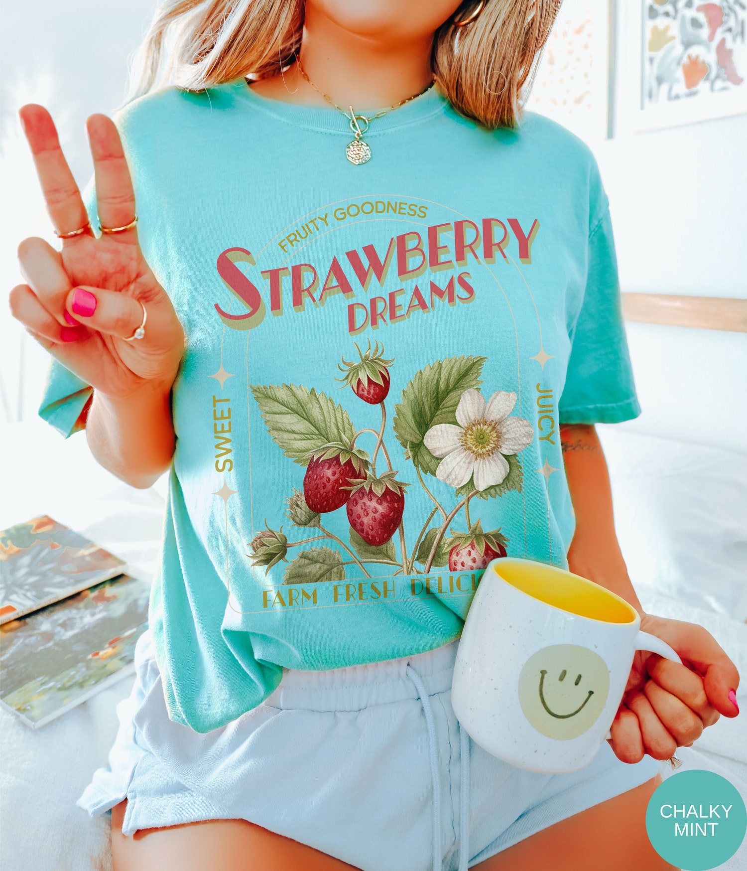 Vintage Inspired Strawberry Dreams T-Shirt - Cute Retro Strawberry Gift for Fruit Lovers image 5