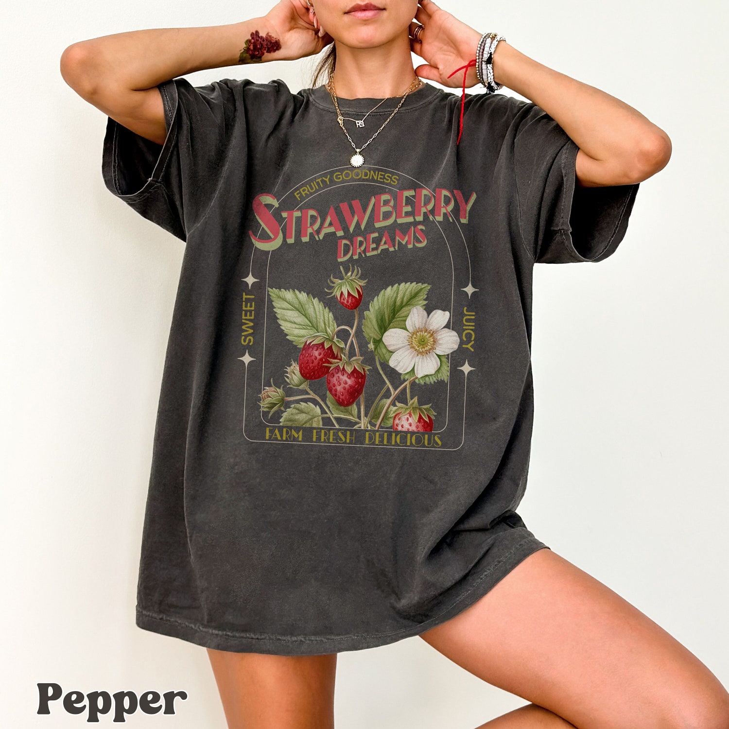 Vintage Inspired Strawberry Dreams T-Shirt - Cute Retro Strawberry Gift for Fruit Lovers image 1