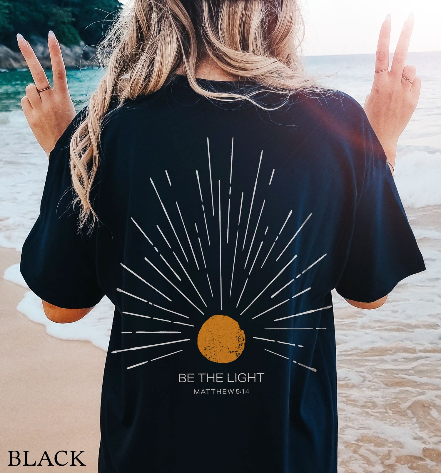 Be The Light Christian Shirt Sunshine Beachy Coconut Girl Sunset Crewneck Gift image 1