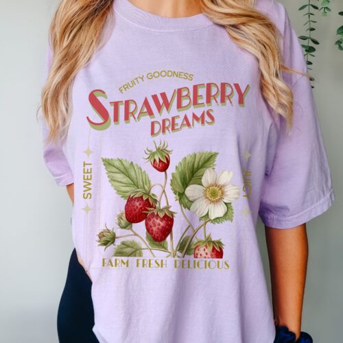 Vintage Inspired Strawberry Dreams T-Shirt - Cute Retro Strawberry Gift for Fruit Lovers image 0