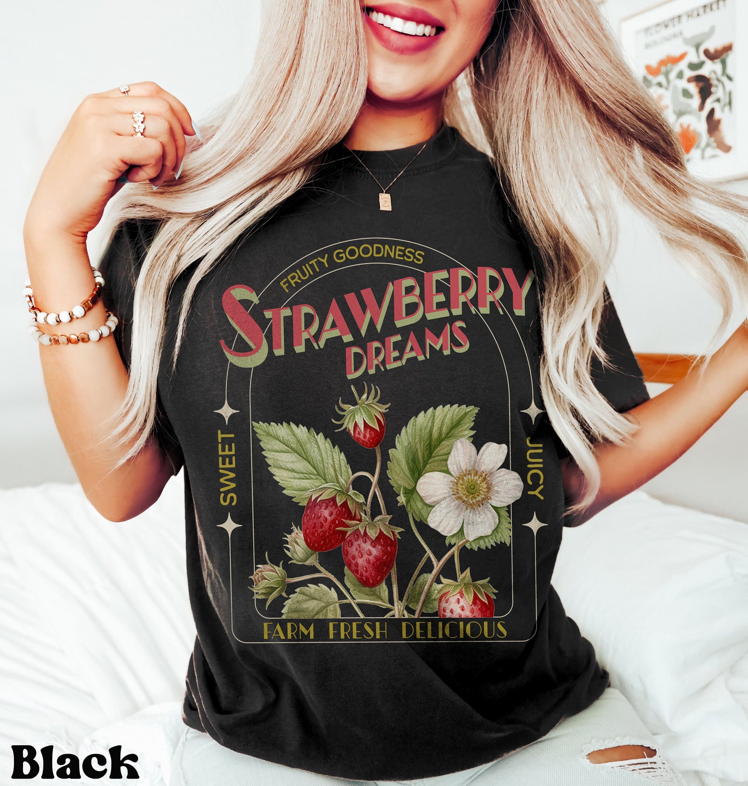 Vintage Inspired Strawberry Dreams T-Shirt - Cute Retro Strawberry Gift for Fruit Lovers image 3