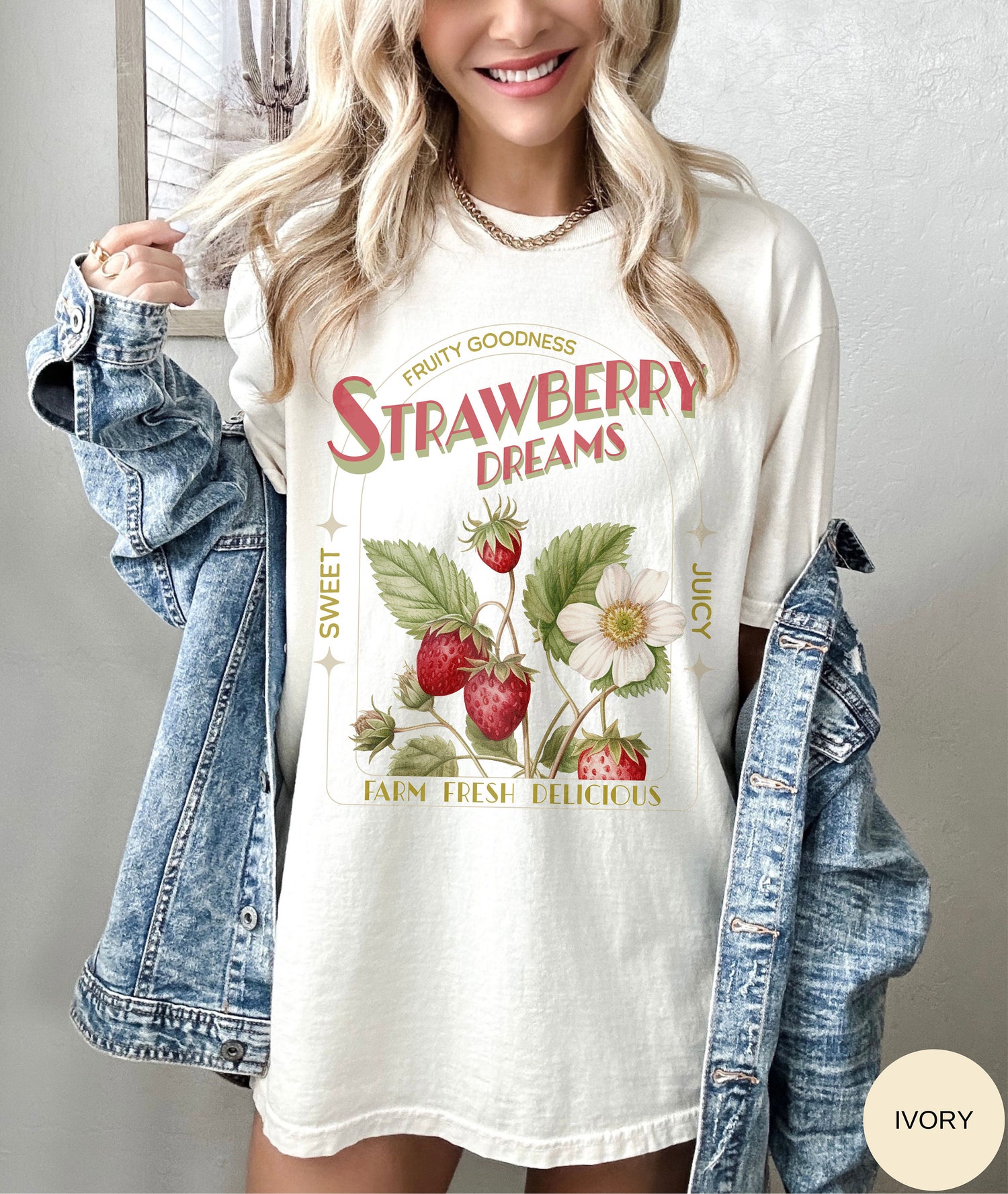 Vintage Inspired Strawberry Dreams T-Shirt - Cute Retro Strawberry Gift for Fruit Lovers image 2