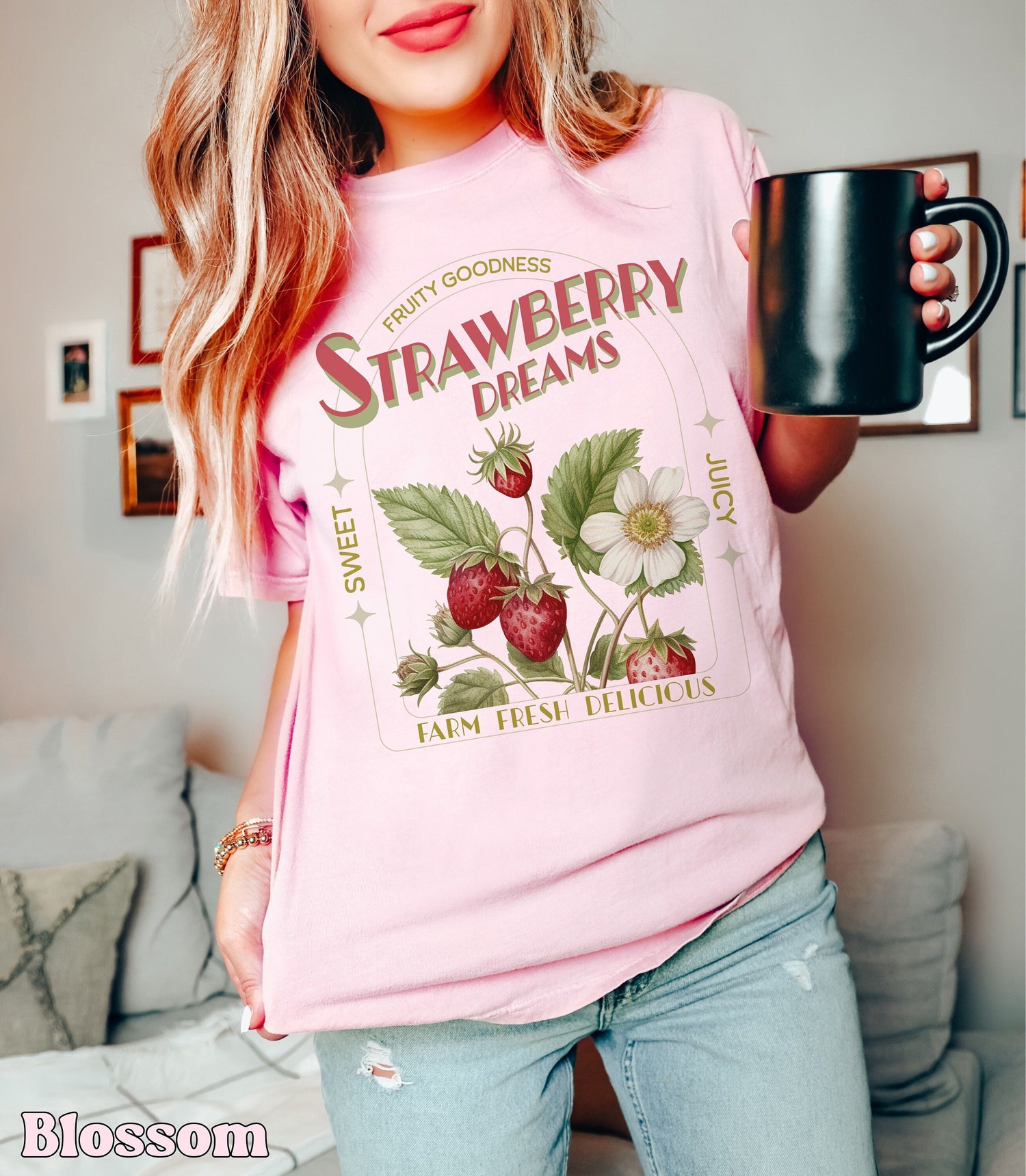 Vintage Inspired Strawberry Dreams T-Shirt - Cute Retro Strawberry Gift for Fruit Lovers image 4