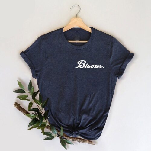 Bisous Pocket T-shirt | Minimalist French Shirt | French Language Gift for Women | French Saying Tee image 0