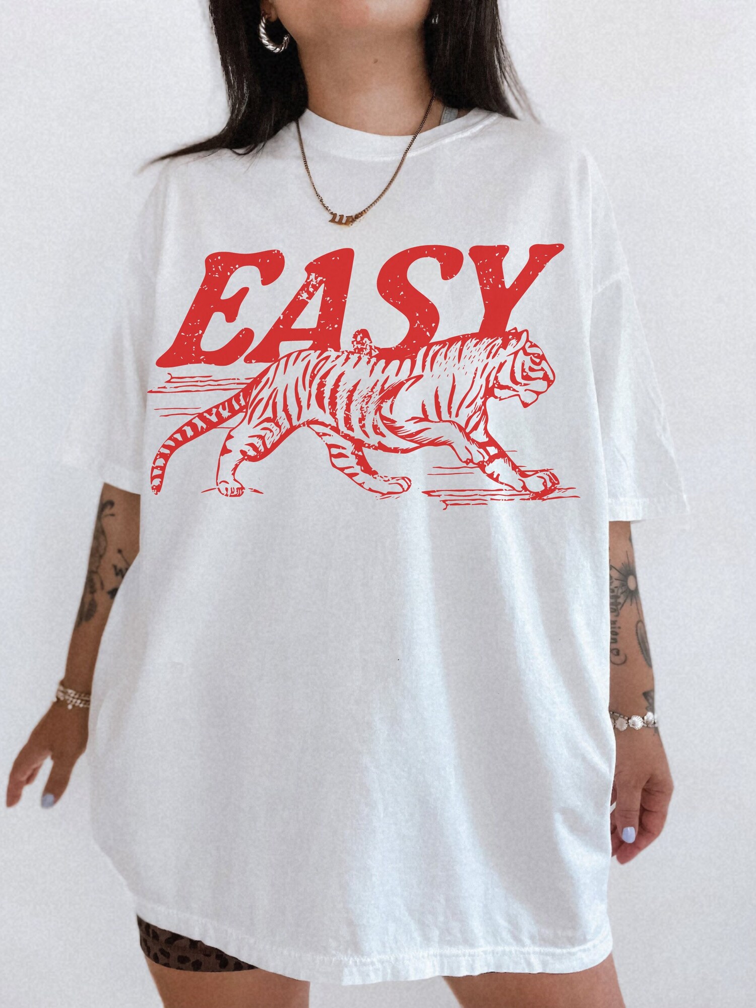 Vintage Inspired Easy Tiger Unisex T-Shirt Retro Festival Clothing Boho Hippie Oversized Tee image 4