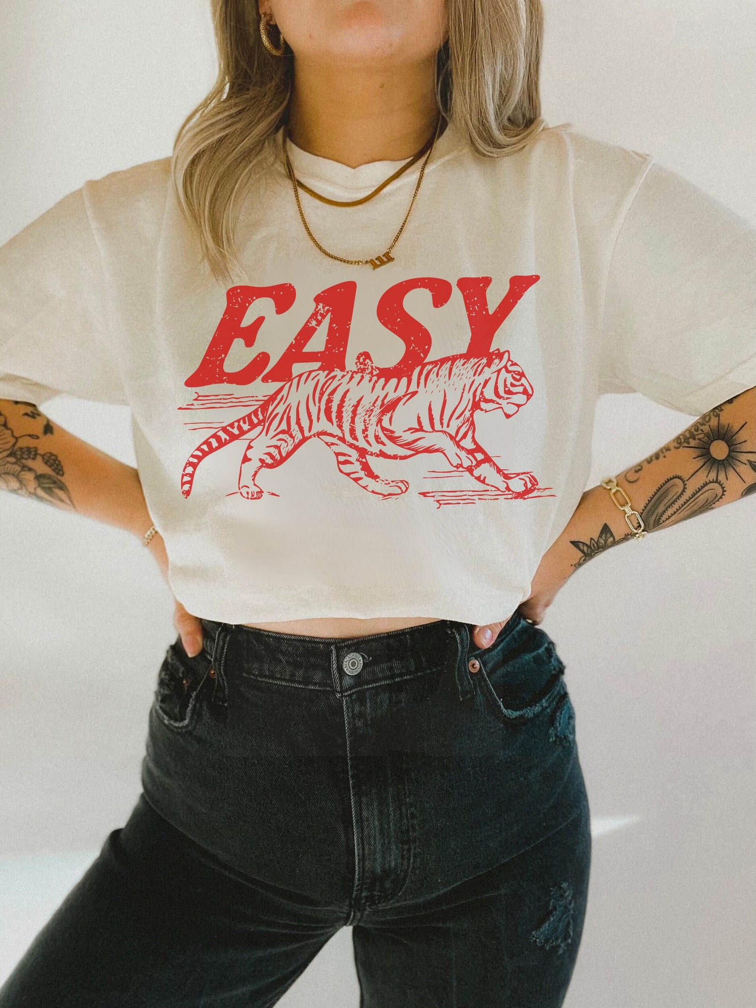 Unisex Easy Tiger Tee - Vintage Shirt - Retro Festival Oversized Boho Clothing image 0