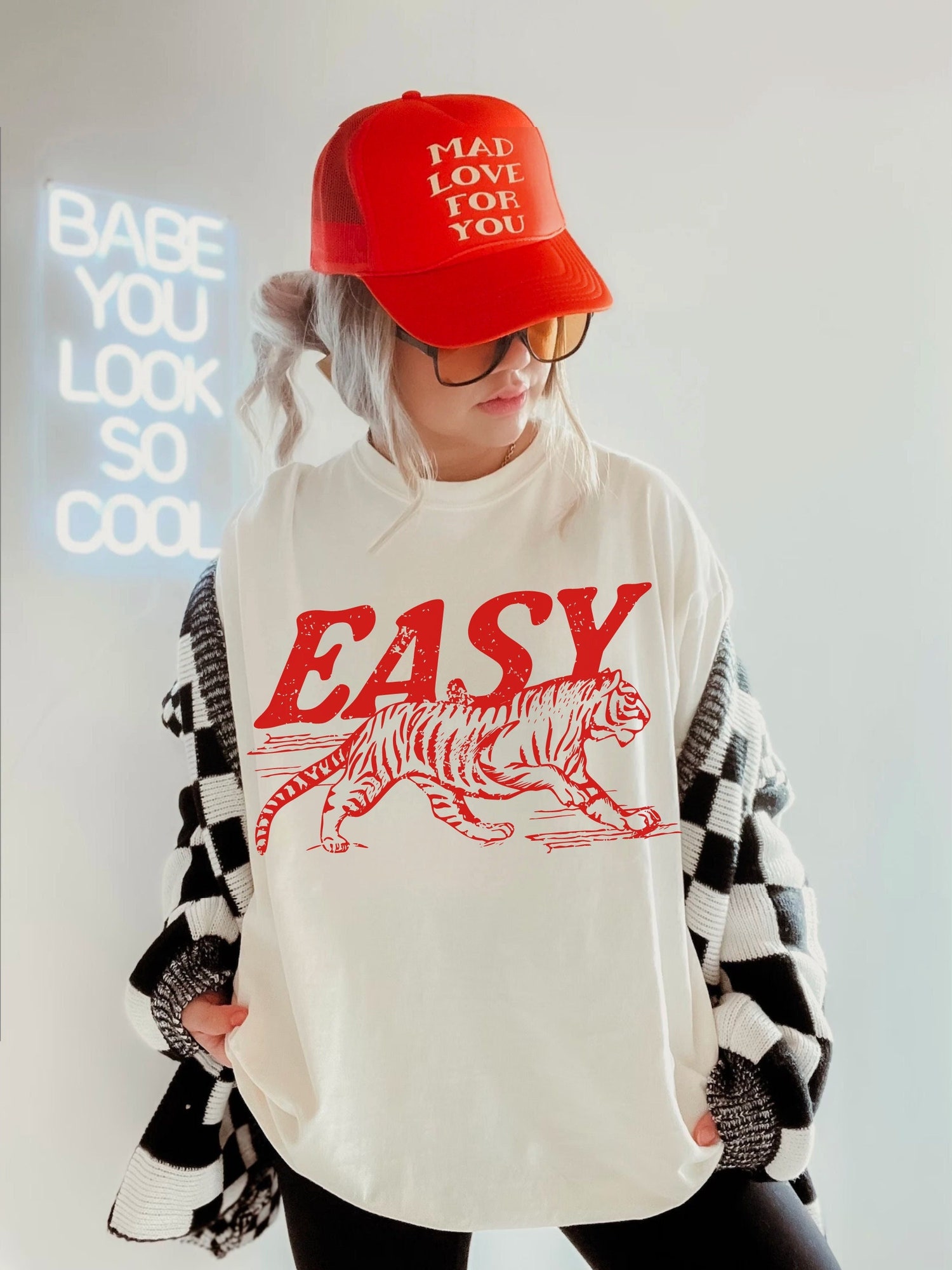 Unisex Easy Tiger Tee - Vintage Shirt - Retro Festival Oversized Boho Clothing image 1