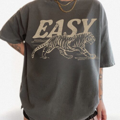 Vintage Inspired Easy Tiger Unisex T-Shirt Retro Festival Clothing Boho Hippie Oversized Tee image 0