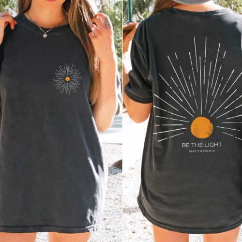 Be The Light Christian Shirt Sunshine Beachy Coconut Girl Sunset Crewneck Gift image 0