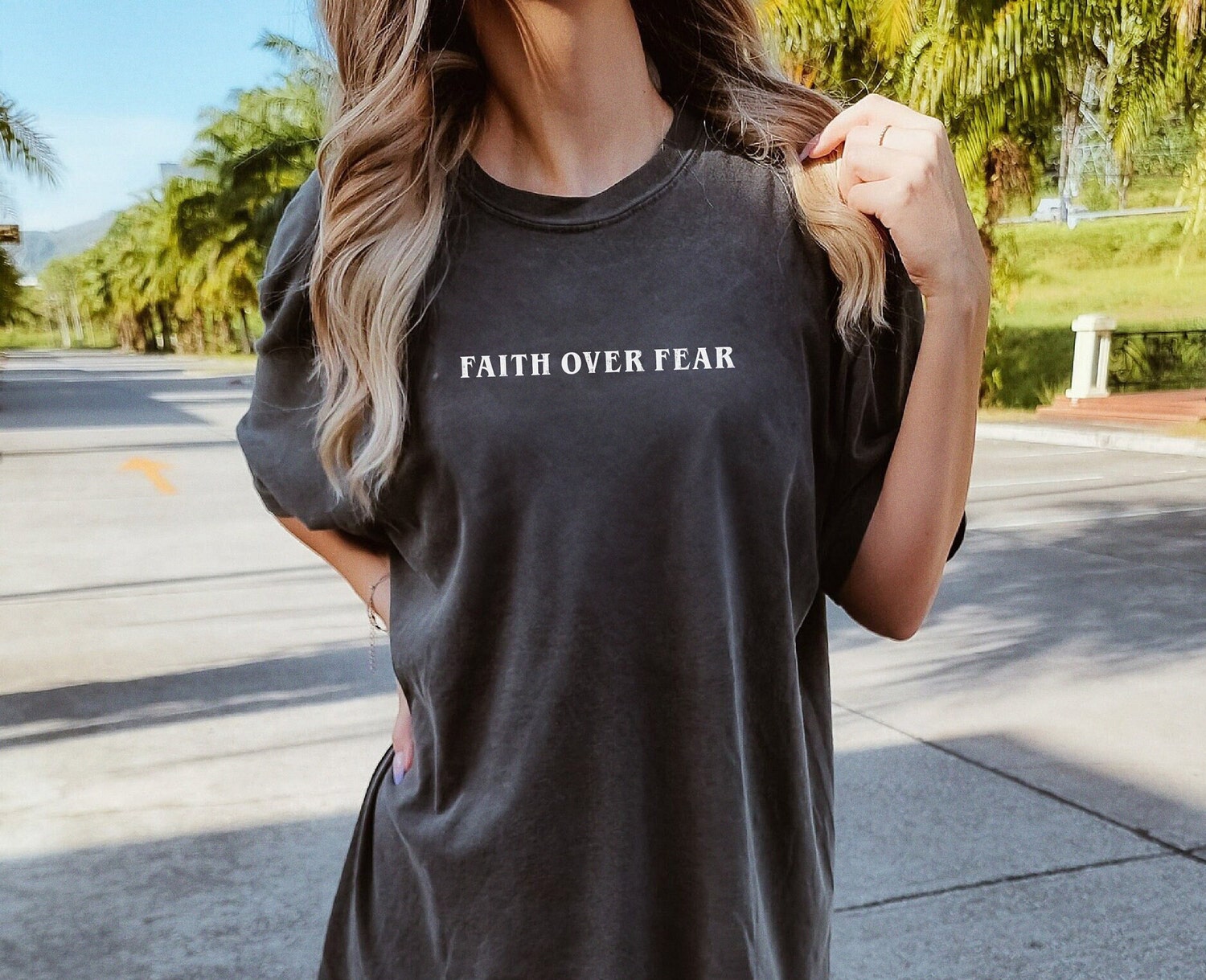 Faith Over Fear Christian Shirt | Bible Verse Shirt | Christian Streetwear Merch image 3