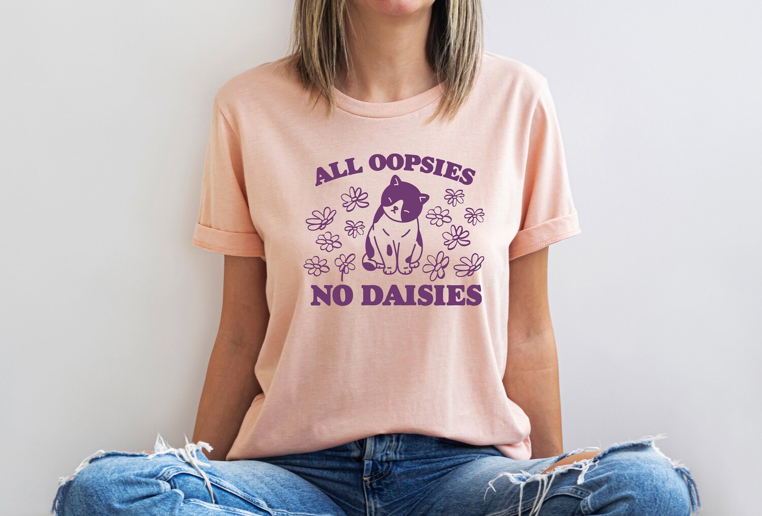 Retro Vintage Kitten T-Shirt - All Oopsies No Daisies Nostalgia Cat Graphic Unisex Adult Tee image 3