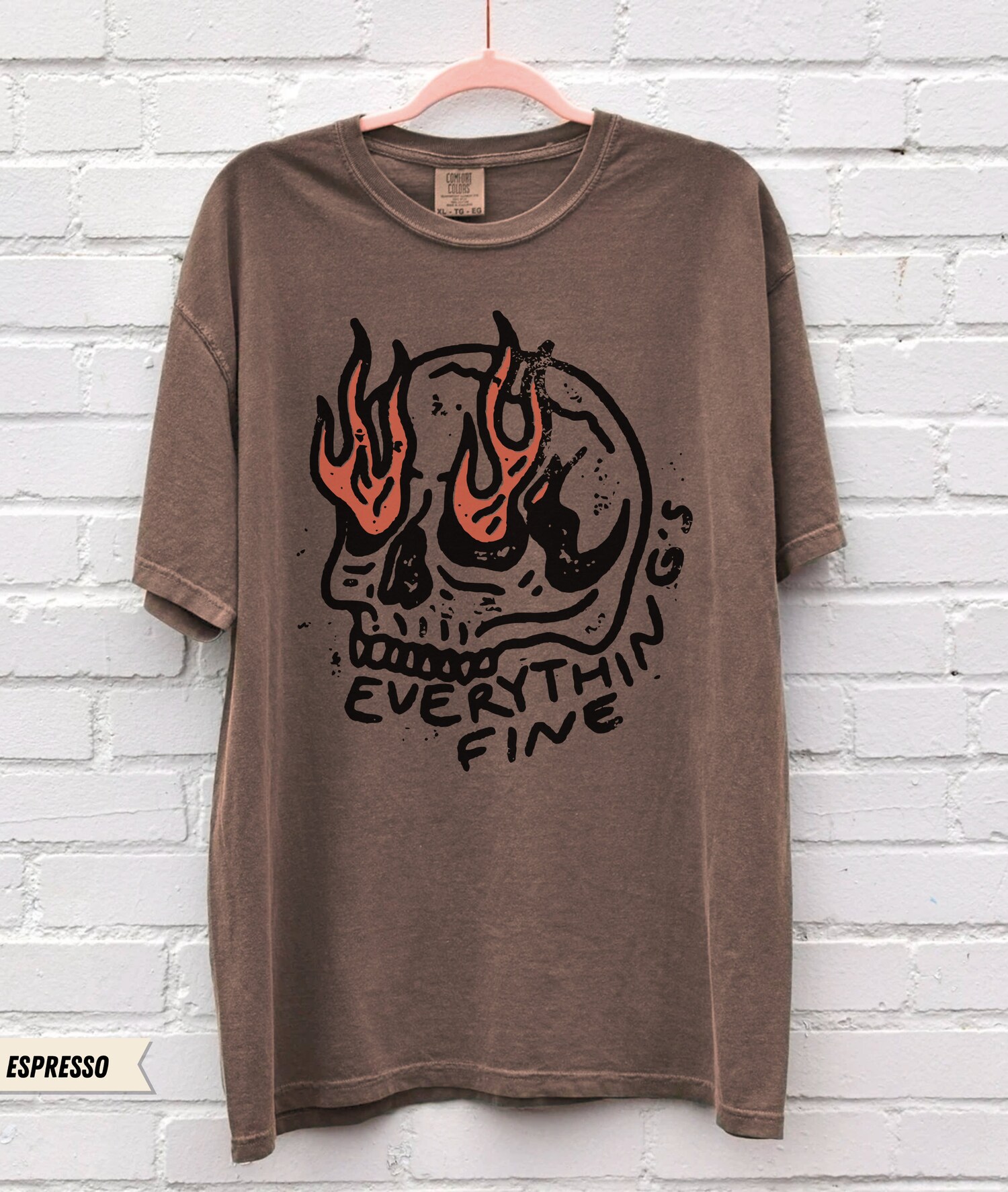 Everything's Fine Shirt Boho Hippie Vintage Skull on Fire Oversized Moto Grunge Tee image 5