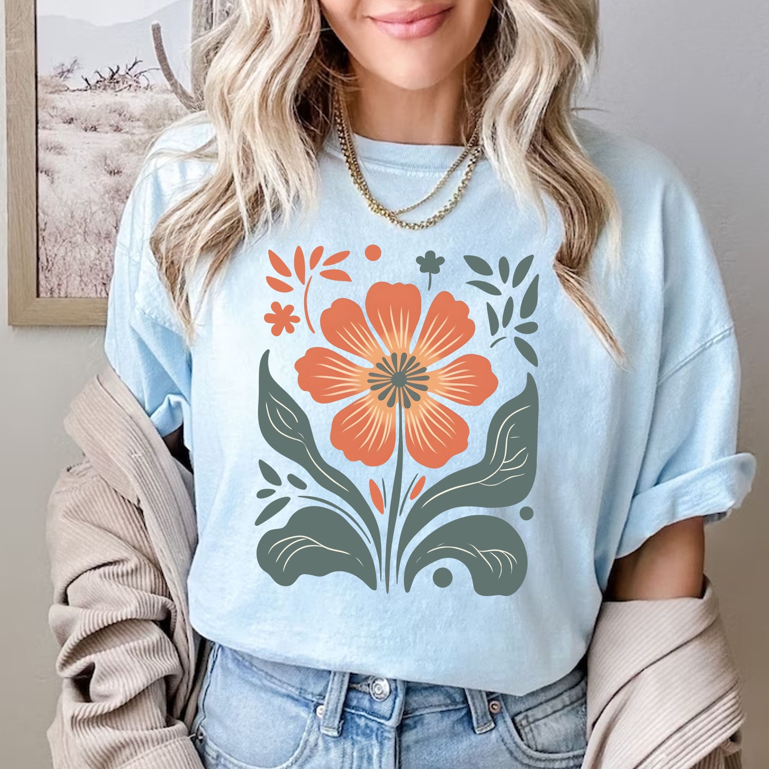 Retro Floral Shirt | Vintage Flower T-Shirt | Plant Lover Gift for Grandma image 1