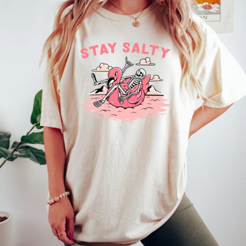 Stay Salty Skeleton Beach T-Shirt | Funny Salty Skeleton Tee | Beach Vibes Shirt image 0