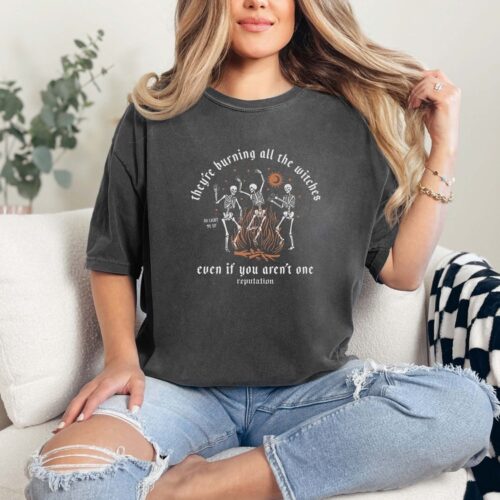 Halloween Skeleton Shirt - Burning Witches Spooky Thanksgiving Tee image 0