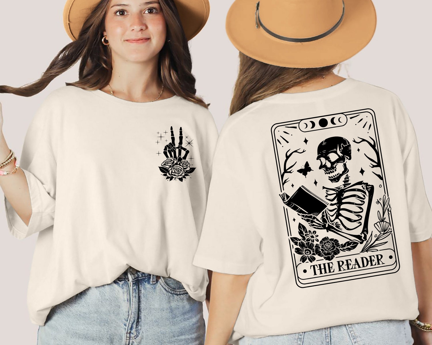 The Reader Tarot Card Skeleton Reading T-Shirt Book Lover Gift for Women Tarot Card Tee image 3